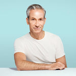 Male model wearing SiO anti wrinkle silicone patches