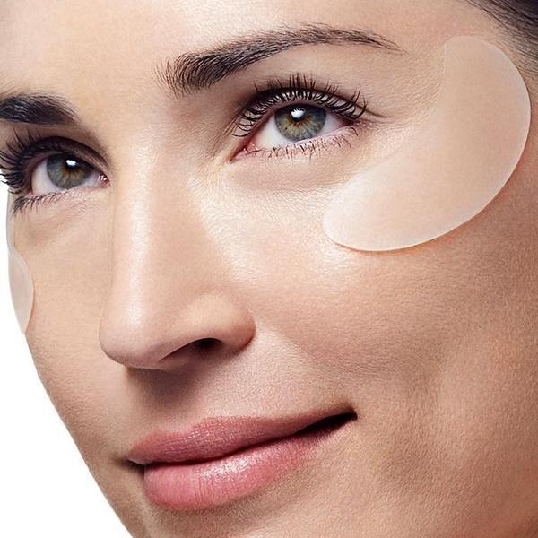 Closeup of a model wearing anti wrinkle patches