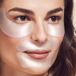 Model wearing a set of anti wrinkle silicone patches
