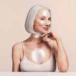 Model wearing SiO Wrinkle Rescue Pack patches