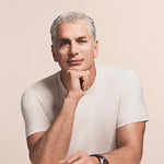 Male model wearing SiO anti wrinkle silicone patches